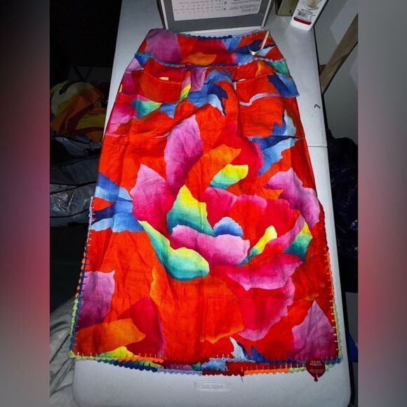 Farm Rio Hombre Chita floral linen midi Aline skirt w/crocheted details sz S NWT - Picture 6 of 14